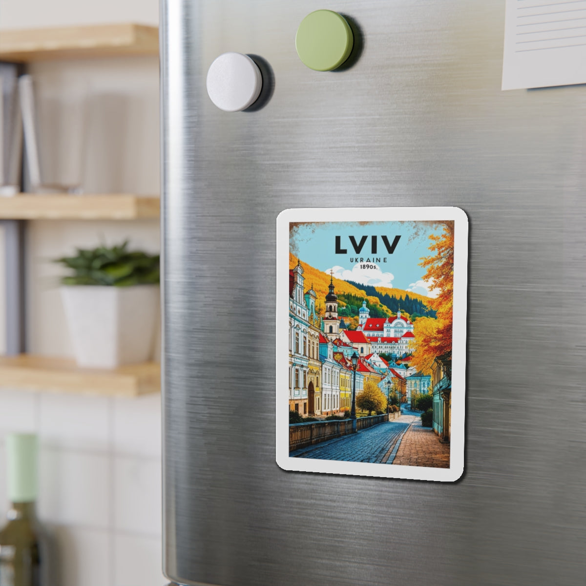 Lviv Ukraine Die-Cut Magnet, Travel Souvenir Gift, Fridge Decor, Cultural Illustration, Europe Cityscape