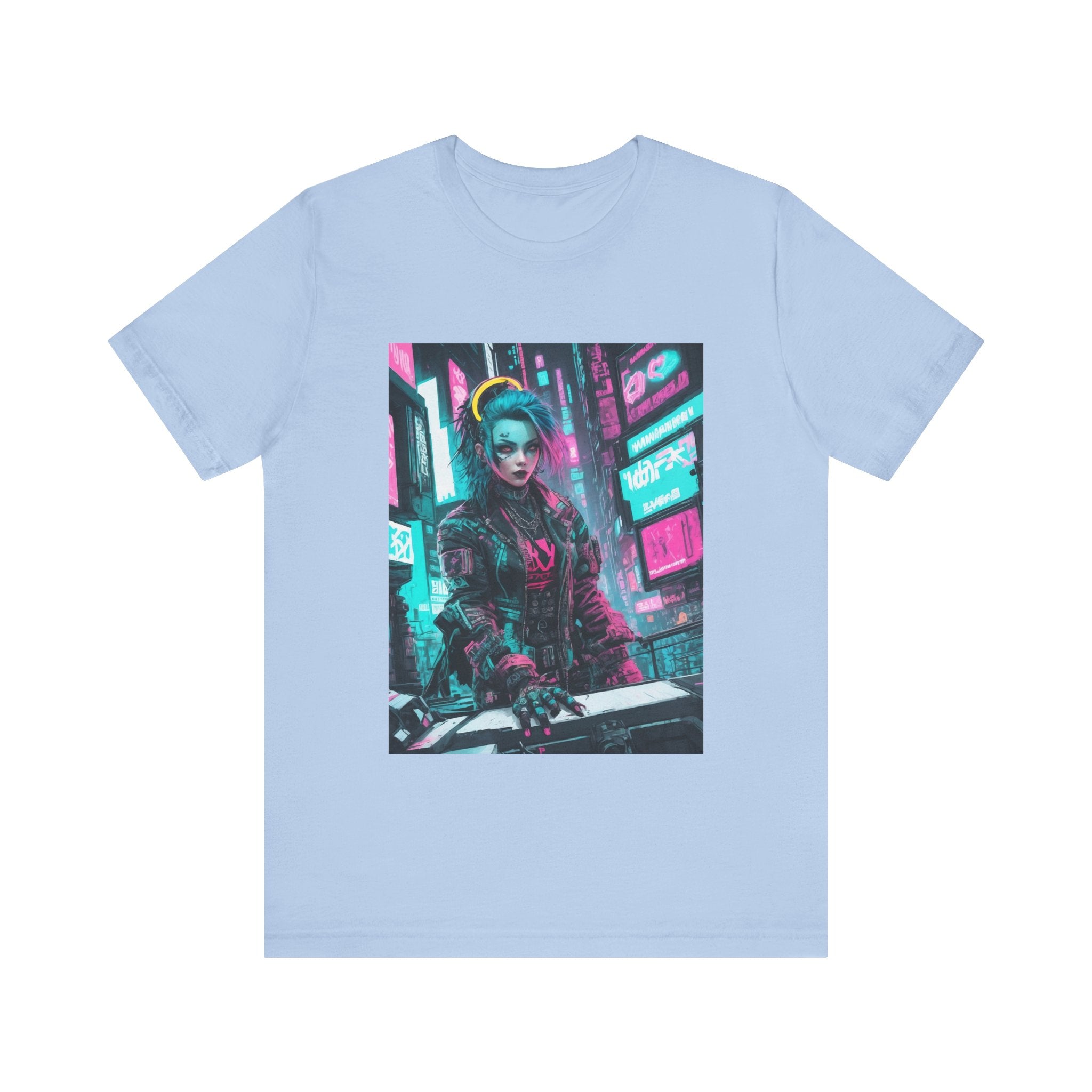 Colorful Cyberpunk Girl Cotton T-Shirt – Interstellar Style