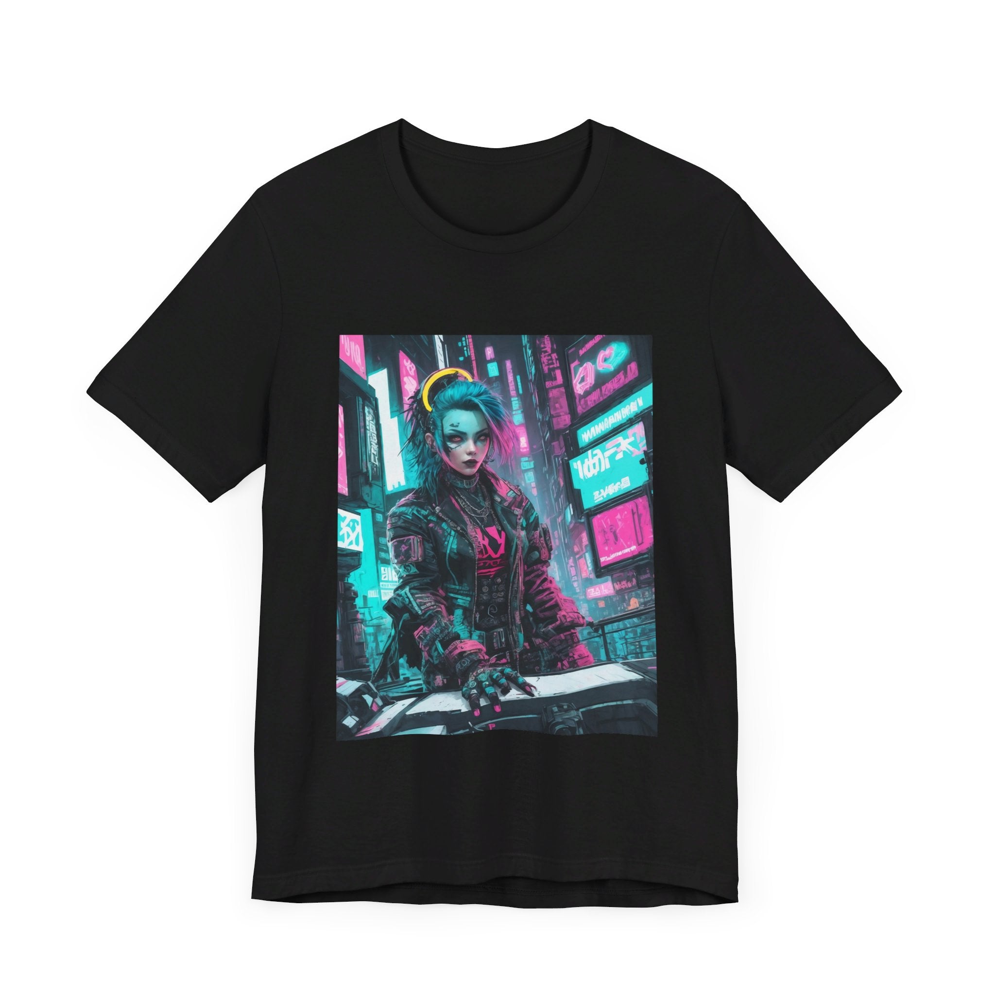 Colorful Cyberpunk Girl Cotton T-Shirt – Interstellar Style